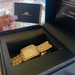 JBW gold watch, 12 genuine diamonds marking hours with original box case